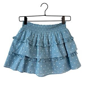 LoveShackFancy Girls 12Y Polka-Dot Print Tiered Ruffle Mini Skirt Blue Bonnet